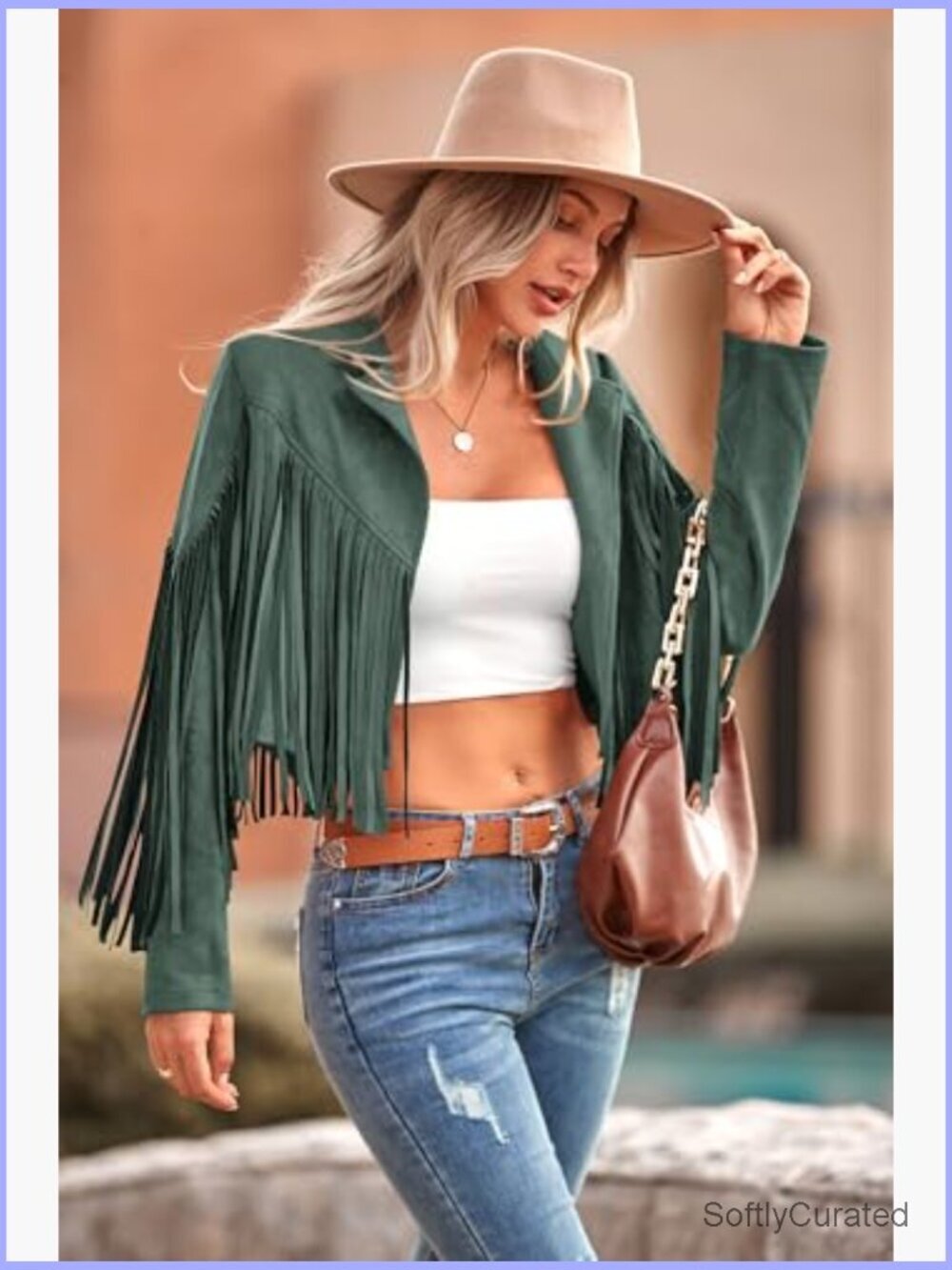 Fringe Faux Suede Cropped Motorcycle Jacket Coat - Picture 4 of 7
